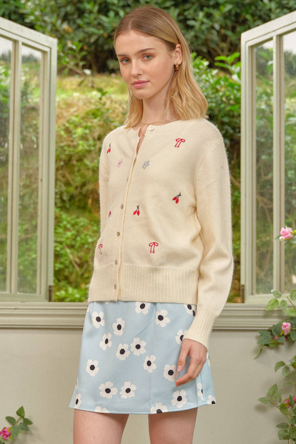 Sweetly Embroidered Knit Cardigan