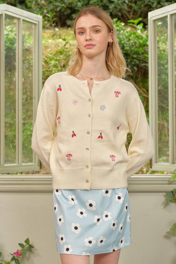 Sweetly Embroidered Knit Cardigan