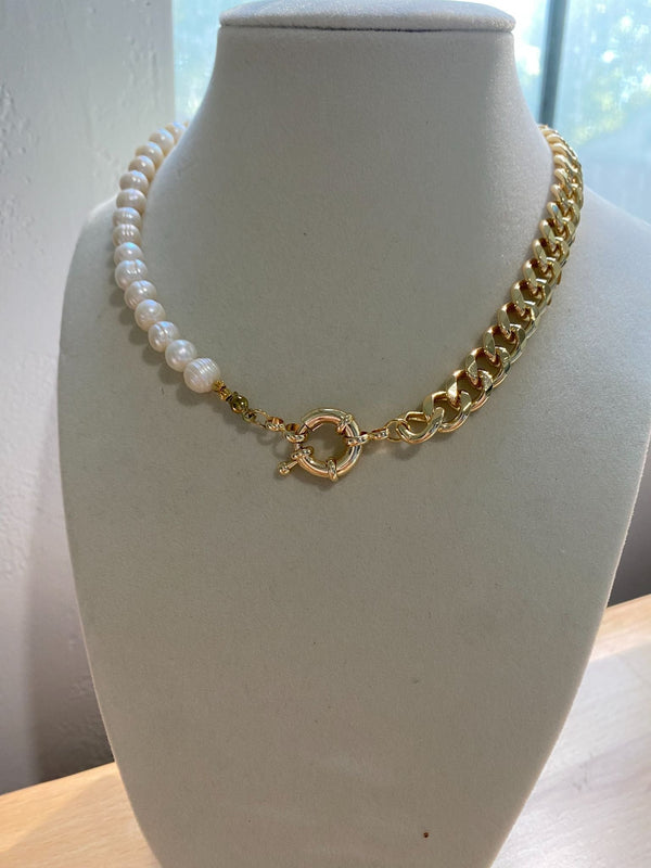 Chain Link and Gemstone Bead Accent Necklace - 2