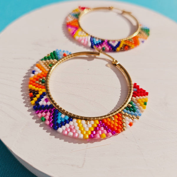 Festival Multicolor beaded Hoops - 4