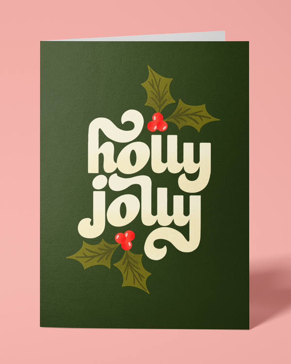 Holly Jolly - Hand Lettered Greeting Card - 1