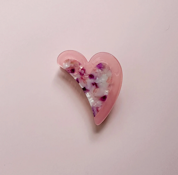 Pink Half Heart Metal Hair Claw - 1