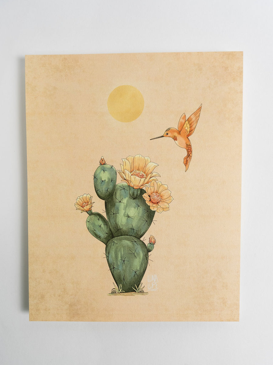 paintings of prickly pear cactus Cactus and Hummingbird Art Print – Mosaic Makers Collective