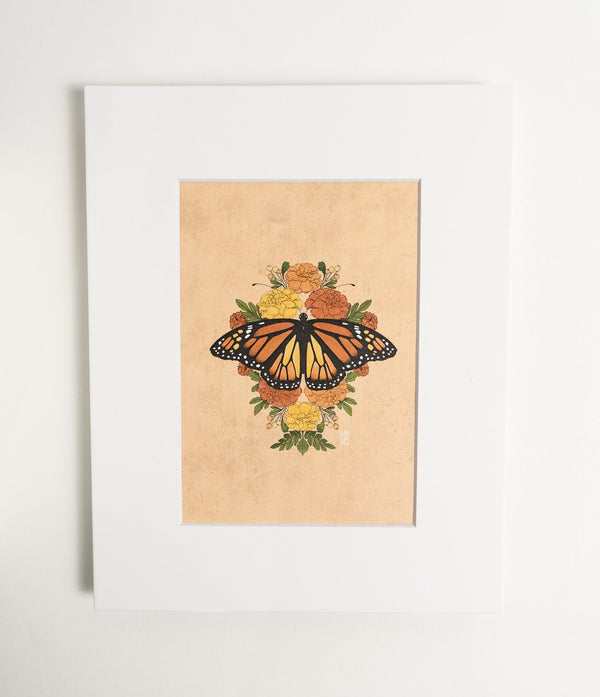 Monarch Butterfly and Marigolds Art Print  - 2