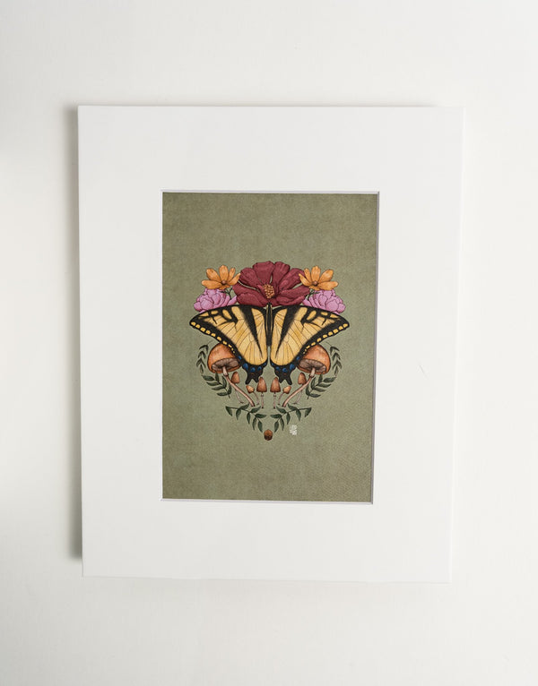 Yellow Butterfly and Mushrooms Art Print - 2