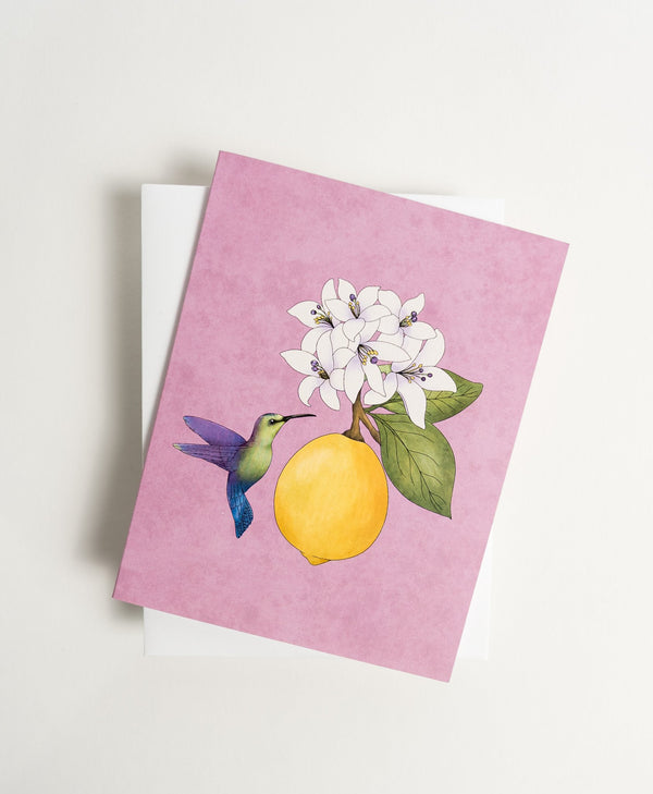 Hummingbird and Lemon Fruit Greeting Card - 2