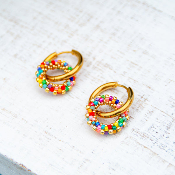 Confetti Beaded Rings Hoops  - 3
