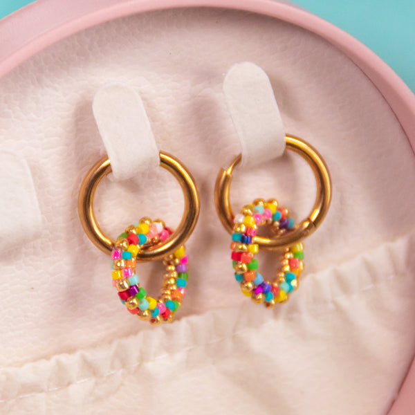 Confetti Beaded Rings Hoops  - 6