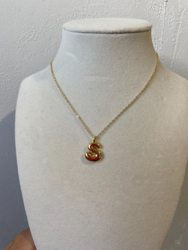 Bubble Letter Initial Pendant Necklace - 1
