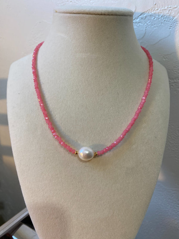 Pearl and Crystal Gemstone Pendant Necklace - 1