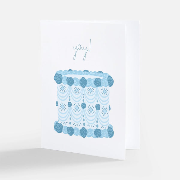 yay! Blue Vintage Cake Greeting Card - 1