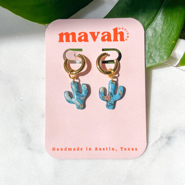 Saguaro Cactus Turquoise Huggie Earrings - 2