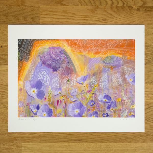 Orange and Purple Temple with Flowers Print