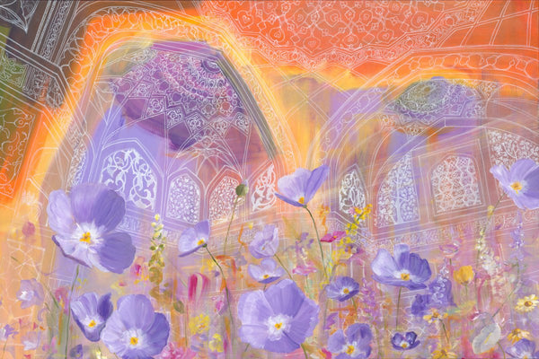 Orange and Purple Temple with Flowers Print