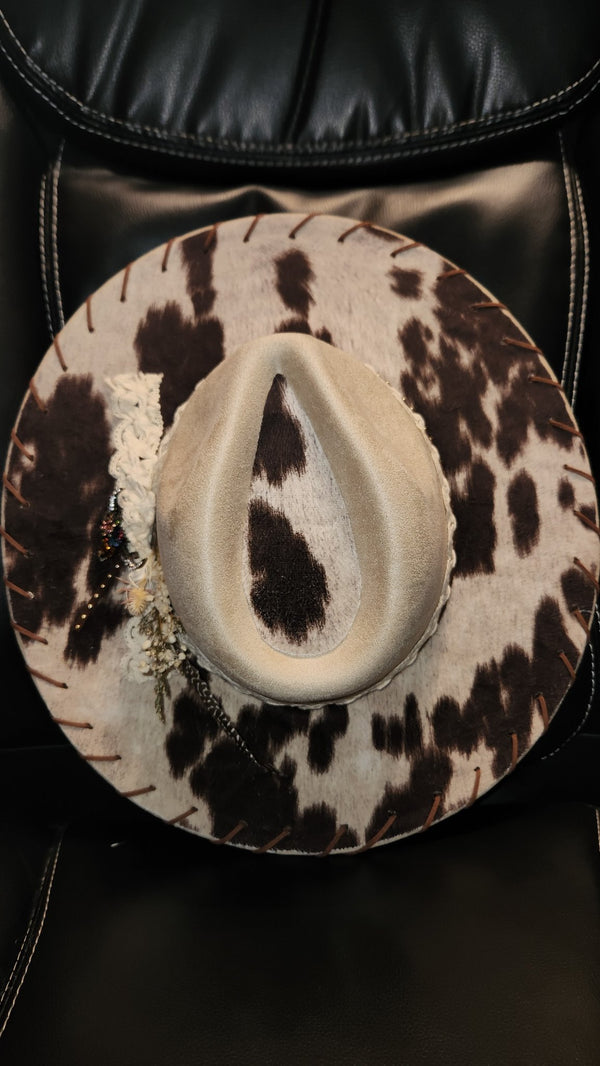 Beige and Brown Cowhide Hat