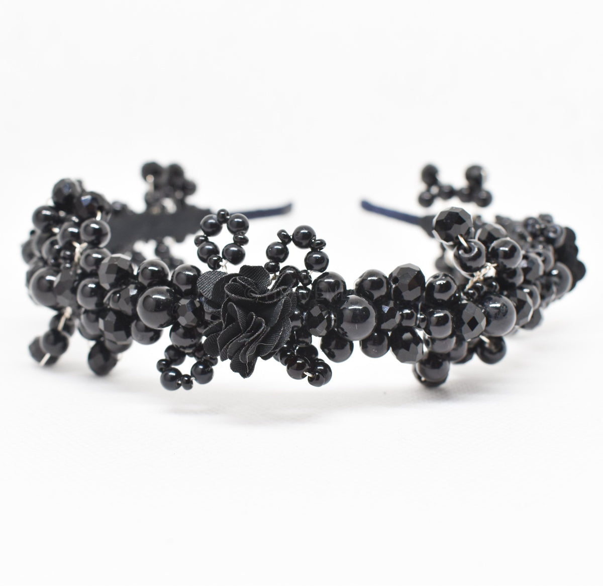 Black Pearl & Crystal Headband with Satin Rose – Mosaic Makers