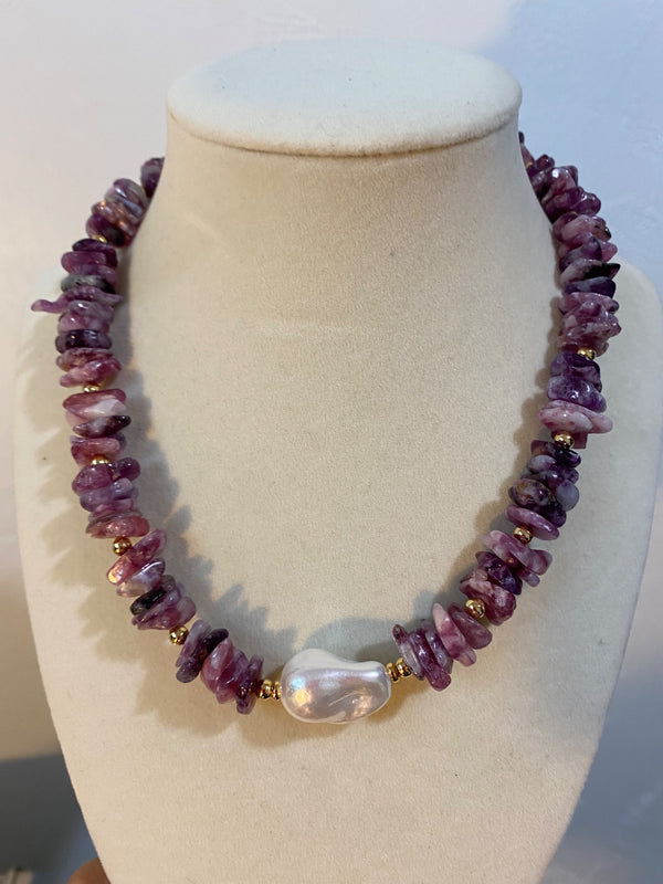 Pearl and Crystal Gemstone Pendant Necklace