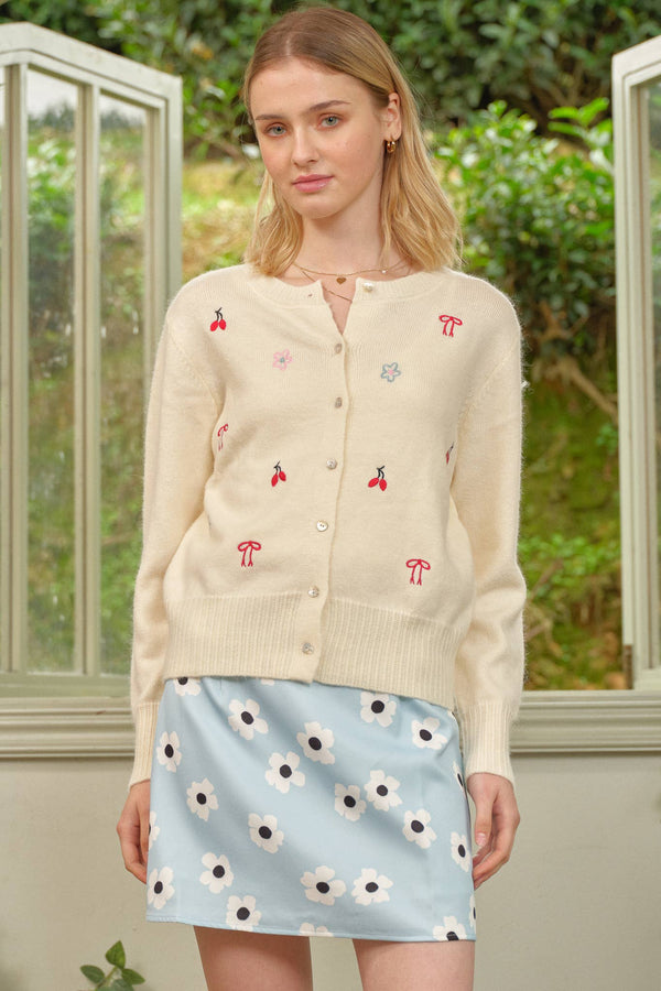 Sweetly Embroidered Knit Cardigan