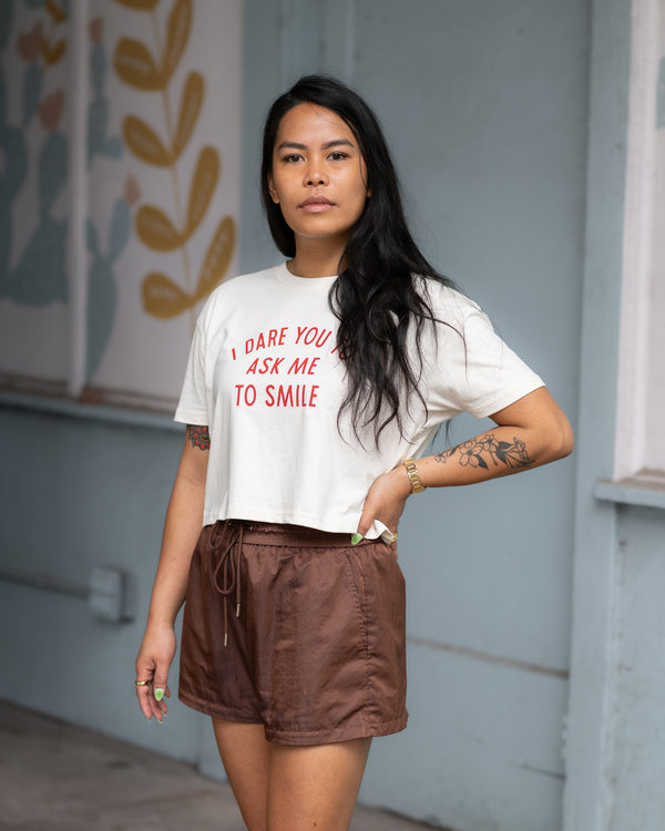 "I Dare You To Ask Me To Smile" Crop Tee