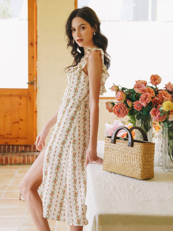 Floral Ruffle-Trimmed Midi Sundress