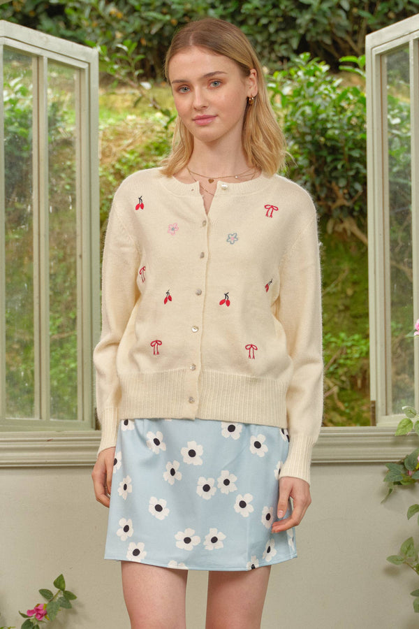 Sweetly Embroidered Knit Cardigan