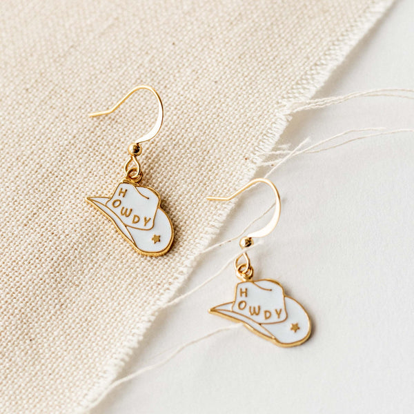 Howdy Cowgirl Hat Enamel Earrings - 3