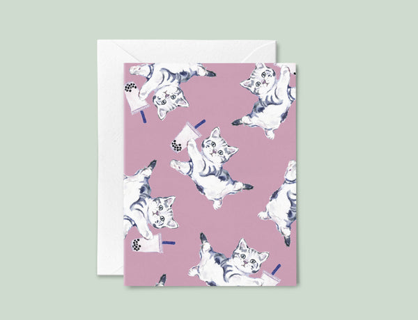 Boba Tea Cat Greeting Card