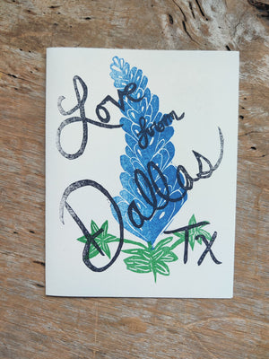Love From Dallas, TX Blue Bonnet Stamped Greeting Card - 1