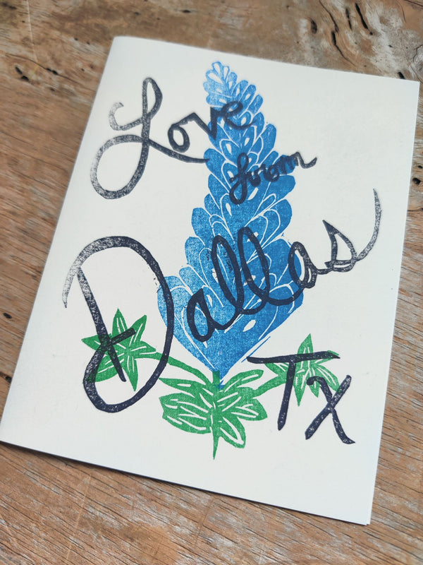 Love From Dallas, TX Blue Bonnet Stamped Greeting Card - 2