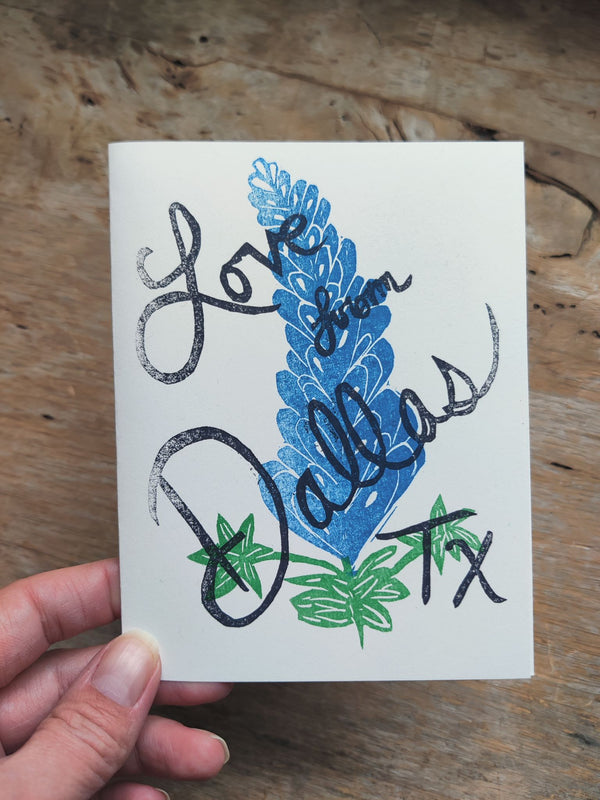Love From Dallas, TX Blue Bonnet Stamped Greeting Card - 3