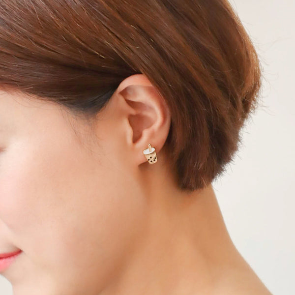 White Cap Boba Enamel Earrings - 2