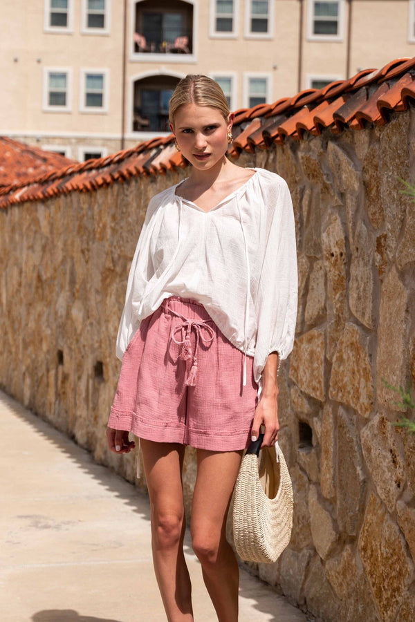Gauze Cotton Shorts with Tassels