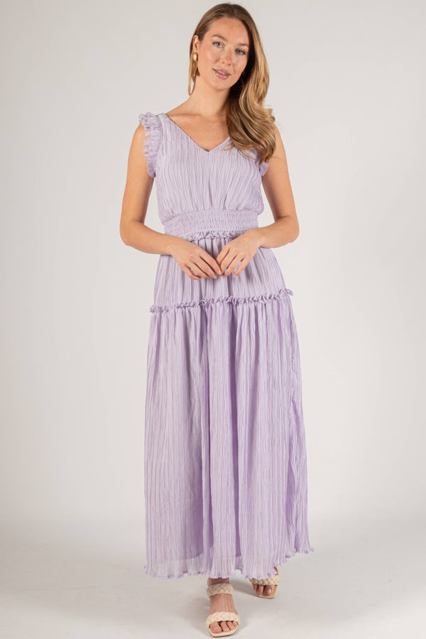 Pleated Maxi Dress with Ruffles