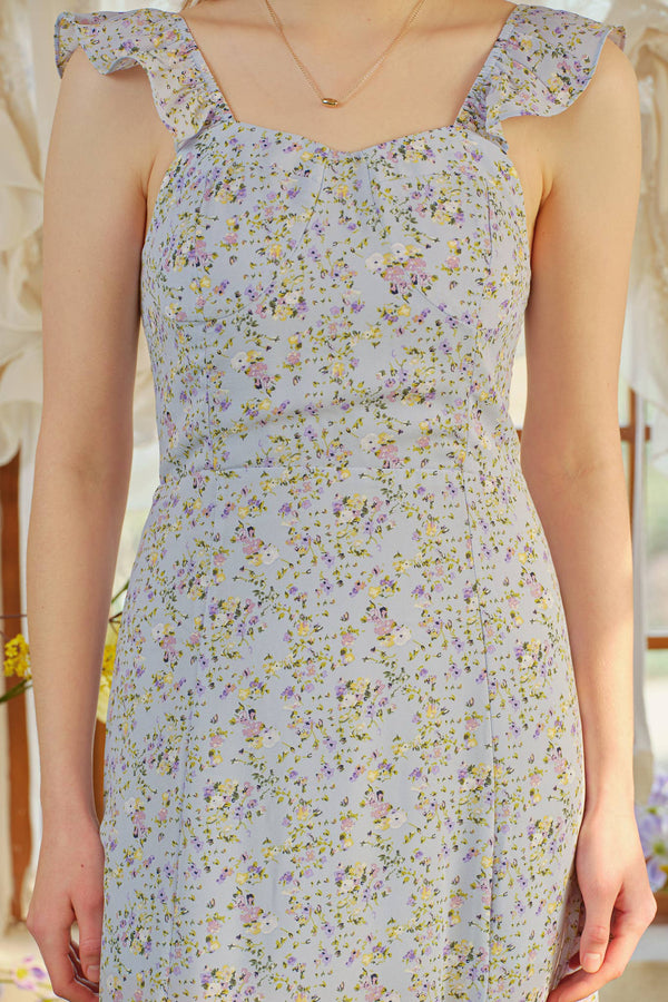 Blue Blossom Print Long Dress