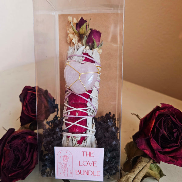 Love Bundle // White Sage + Rose Smudge Stick with Rose Quartz