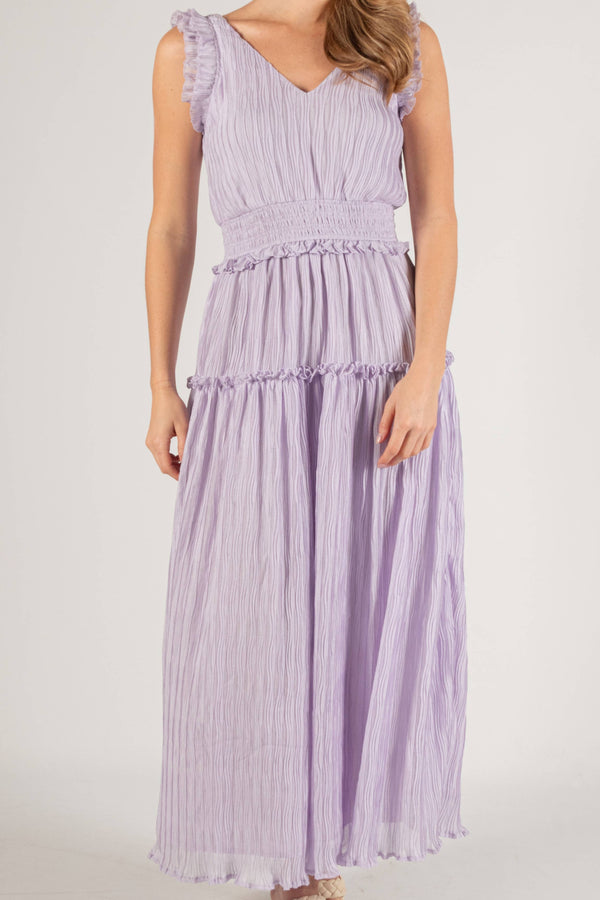 Pleated Maxi Dress with Ruffles