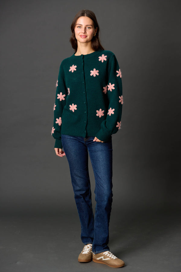 Long Sleeve Green Floral Cardigan