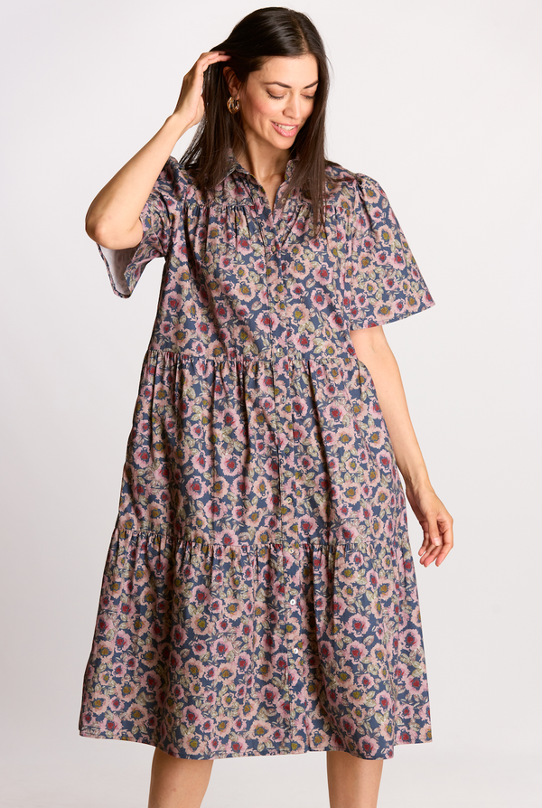 Floral Print Cotton Button Up Dress