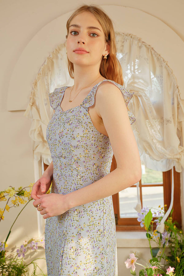 Blue Blossom Print Long Dress