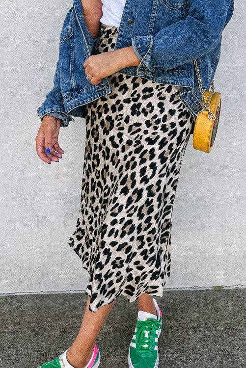 Leopard Print High Waist Midi Skirt