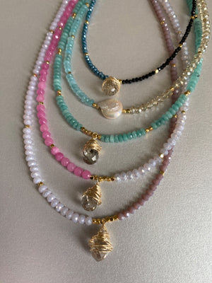 Gemstone Bead Necklace with Pendant - 1