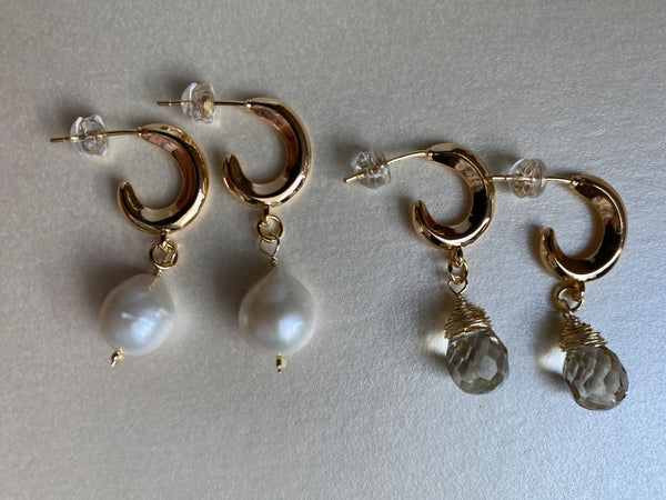 Pearl and Teardrop Crystal Bead Earrings - 6