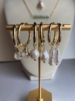 Pearl and Teardrop Crystal Bead Earrings - 1