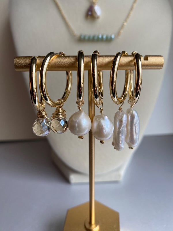 Pearl and Teardrop Crystal Bead Earrings - 1
