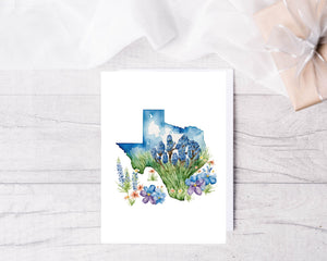 The State of Texas Blue Bonnets- Greeting card, painted in watercolors - 1