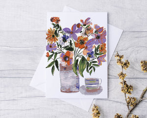 All purple vase and floral greeting card - 1
