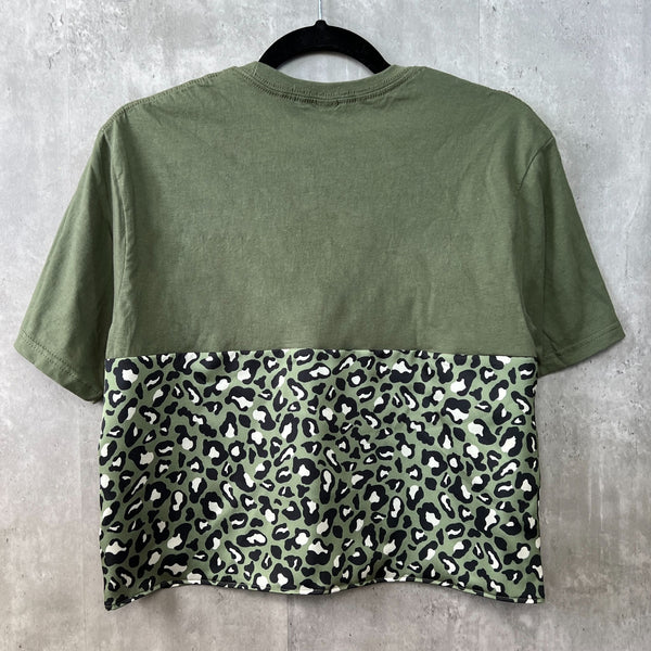 Olive Green Leopard Print Sporty Crop Tee (matching Girl's Hair Bow) - 2