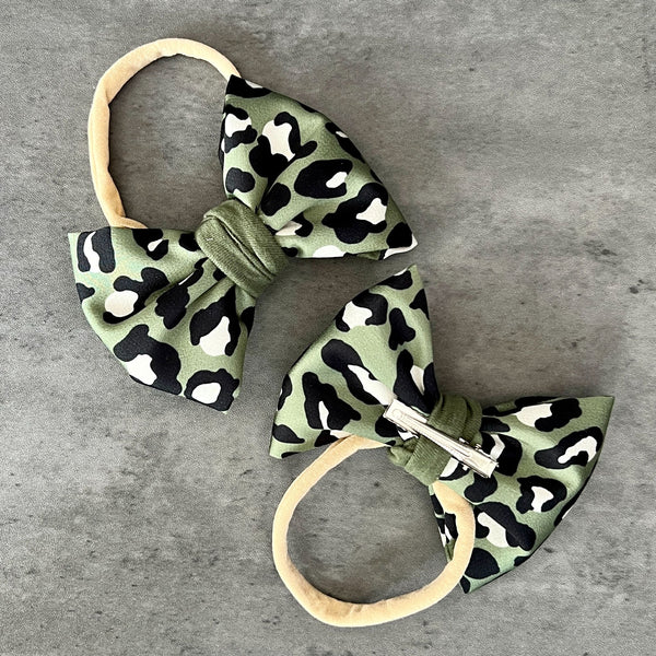 Olive Green Leopard Print Sporty Crop Tee (matching Girl's Hair Bow) - 4