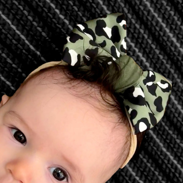 Olive Green Leopard Print Sporty Crop Tee (matching Girl's Hair Bow) - 5