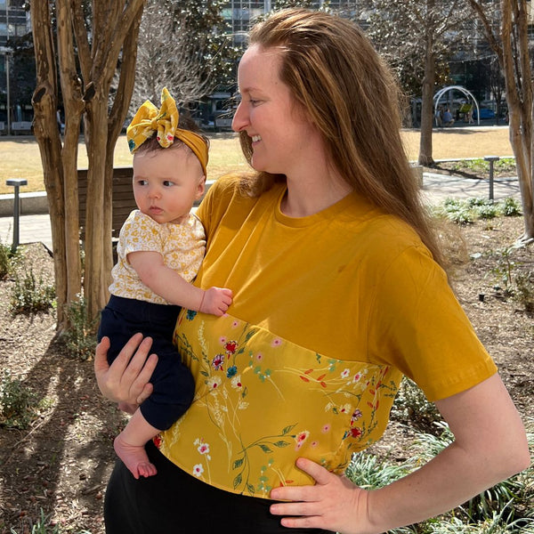 Marigold Floral Print Girl's Hair Bow (matching Mom Tee) - 3